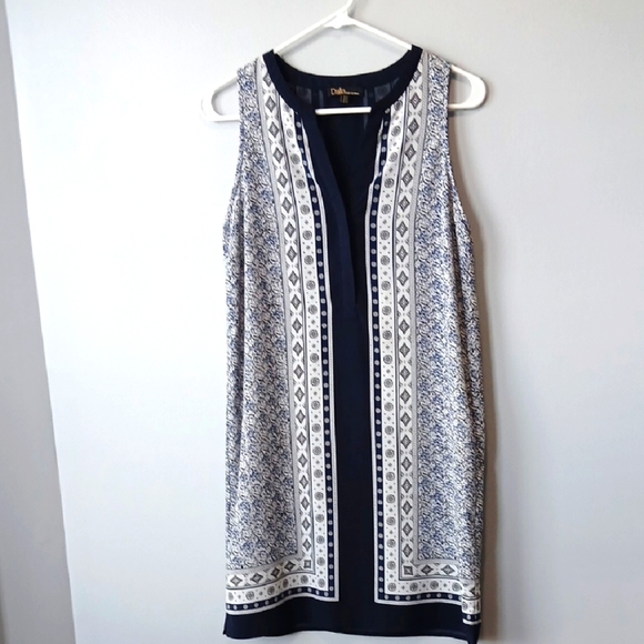Dalia Navy Blue & White Bandana Abstract Print  Sleeveless Shift Dress Women's … - Picture 1 of 7